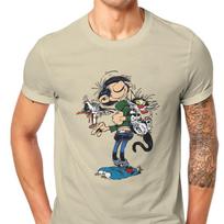 Gaston Lagaffe Komiksai Medvilniniai Marškinėliai Gamblerio Dvyniai Personalizuoti Vyriški Marškinėliai Juokingi Marškinėliai Marškinėliai Drabužiai Per dideli L beige