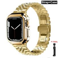 Nerūdijančio plieno dirželis+korpusas Apple Watch Ultra 2 49mm 42mm 46mm 44mm 41 45mm Metalinė juosta iWatch Series10 9 8 7 6 SE 5 4 3 2 42mm 44mm 45mm auksas