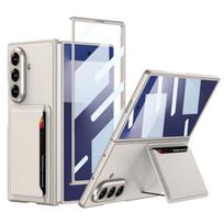Samsung Z Fold 7 Daugiašalės dėklas: Sulankstomas odinis su kortelių laikikliu, lizdu, plėvele ir stoveliu SM-Fold7 gray