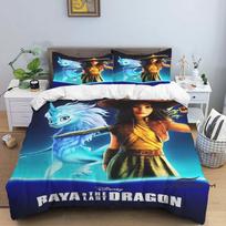Animacinis „Raja ir paskutinis drakonas“ spaudinio patalynės komplektas, trijų dalių komplektas, apimantis viengulę antklodės užvalkalą, lovatiesę ir pagalvių užvalkalus, 135X200cm