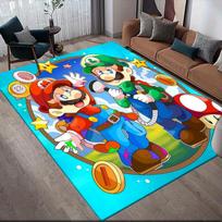 Super Mario Bros Pilnas Komandos Neslystanti Grindų Kilimėlis, Stačiakampis Kilimas Miegamajam ir Žaidimų Zonai 80x120cm