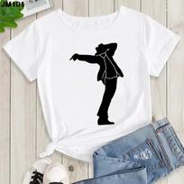 Michael Jackson Grafinis Spausdintas Marškinėliai Harajuku Roko Mada Atsitiktinis Trumpomis Rankovėmis Apvalia Kaklo Išmatavimų Dydis Marškinėliai Moterims S white