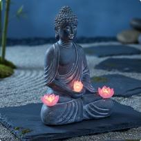 Saulės Budos Statulėlė Lauko Medituojanti Naktinė Lempa Atspari Oro Sąlygoms Sodui Verandai Gray Sitting Buddha gray