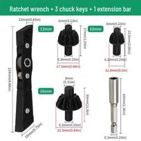 Two-Way Ratchet Wrench Set with Removable Chuck Key for Drill Chuck Tightening/Loosening
