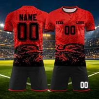 Individualizuojamas „pasidaryk pats“ dviejų dalių sportinės aprangos komplektas su trumpomis rankovėmis ir šortais komandų uniformoms ir personalizuotam spausdinimui L raudona