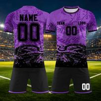 Individualizuojamas „pasidaryk pats“ dviejų dalių sportinės aprangos komplektas su trumpomis rankovėmis ir šortais komandų uniformoms ir personalizuotam spausdinimui XL violetinė
