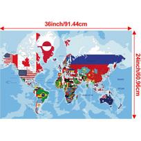 Pasaulio žemėlapio plakatas su šalių vėliavomis Audinio sienos meno spaudinys Švietėjiškas drobės žemėlapis svetainei mokyklos klasei studijoms namų geografijos dekoravimui 24*36inch/60.96*91.44cm blue