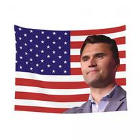 Charlie Kirk Amerikos vėliavos gobelenas Spalvingas poliesterio sienos kabinamas kambario dekoras Stalo uždangalas Retro pledas Size: 75*100cm, Weight: 230 GSM