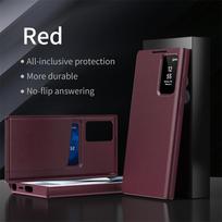 Skirta Samsung Galaxy S25 S23 S24 S26 Ultra S25Plus dėklas Originalus PU odinis kortelių dėklas Atverčiamas išmanusis ekranas Skaidrus langelis Dangtelis Galaxy S24 Ultra raudona