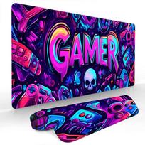 Neon art “GAMER”pattern large Mouse Pad Gaming mats Non-Slip Desk Mat mouse carpet with Stitched Edge HD printing Office mat 30cmx80cm(11.8x31.5inch) purple