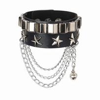Punk Gothic Skull Bracelet With Metal Spikes Rivet Pu Leather Wristband Wide Cuff Bangle For Women Men Jewelry 2 black