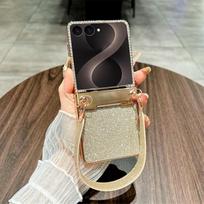 Blizganti deimantinė telefono dėklas Samsung Z Flip 8 flip8 Galaxy Z Flip 7 7 fe 6 5 4 Padengtas rėmelis Apyrankė Apsauginis dangtelis Front Glass Film&Galaxy Z Flip7 FE auksas