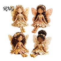 Sewing Gift for Craft Lovers Magical Fairy Patchwork Kit, DIY Flower Fabric Make Handcrafted Seniors 4 Winged Dolls, Kit Beginners, Home Decor Weekend A beige