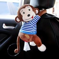 Pippi Monkey Car Tissue Box, Creative Armrest Box, Cartoon Internet-Famous Hanging Style, Rear Seat Car Interior Tissue Dispenser Clothed Pippi Monkey - Brown (1pc)