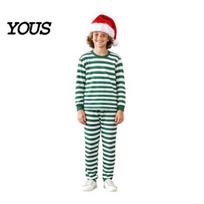 Breathable Winter Pajamas for Home Matching Family Christmas Set, 2 Piece Striped Holiday Sleepwear Pjs Warm Adults Xmas Dad Mom Kids Lounge Mens-XL žalia