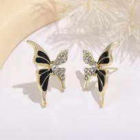 Super fairy butterfly love flower pink opal earrings women's new full diamond butterfly stud earrings temperament light luxury earrings juoda