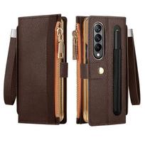 For Samsung Galaxy Z Fold 7 6 5 4 3 8 Leather Wallet Case Card Slot Zipper Flip Cover With S Pen Slot Screen Protector Wristband For Galaxy Z Fold 2 ruda