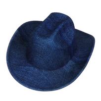Dyed Denim Western Cowboy Hat, Two‑Style Teardrop / One‑Top Crown Cowgirl Cowboy Hat, Removable Hat Band, Couple Travel Party Costume Hat One size blue