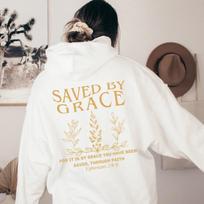 Krikščioniškas Biblijos Eilutės Gobtuvas Tikėjimo Megztiniai IŠGANYTAS MALONE raidės Slogan Spausdinti Gobtuvas Moterims Patogus Minkštas Gatvės Apranga 6XL white