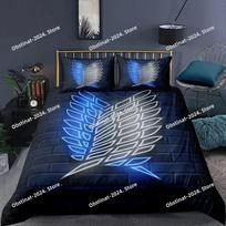 Anime Attack on Titan Pillow Case 3D Bedding Set Printed Duvet Cover Pillowcase Single Double Style Queen King Size Sets EU Single 135*200cm/53x79in 3pcs black