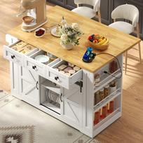 Mobile Kitchen Island with Foldable Countertop, Kitchen Cart with Sliding Doors, Buffet Cabinet with Outlets and 3-Tier Shelf, 130 × 50 (80) × 87 cm 130 x 80 x 87 cm