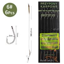 FTK 18,5 cm 6–8 vnt. „Leader“ karpių žvejybos kabliukų plaukų įranga su lynu 30–60 svarų 2/4/6/8 # Europe Feeder Group karpinių kabliukų priedai Size 26 -6pcs black
