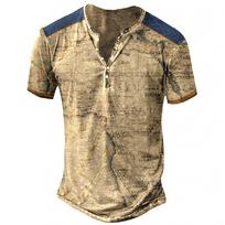 Vintažiniai T-shirt vyrams 3D kompaso printas Henley marškinėliai Gotikinė V-kaklo trumpomis rankovėmis Oversized viršutiniai drabužiai Marškinėliai Punk gatvės stilius Vasara 4XL beige