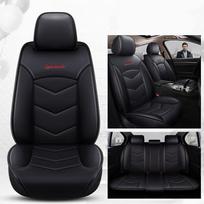 Penkiavietis automobilio sėdynės užvalkalas PU odinis universalus sėdynės pagalvėlė Minkštas ir patogus kilimėlis, skirtas visureigiams sunkvežimiams Five-seater juoda