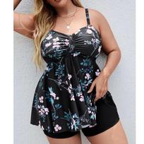 Naujas didelio dydžio XL-8XL moteriškas maudymosi kostiumėlis su gėlėmis Tankini Tummy Control Retro spausdinimu dviejų dalių maudymosi kostiumėlis XL juoda