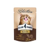 Visavertis konservuotas pašaras suaugusioms katėms CLUB 4 PAWS PREMIUM SELECTION su veršiena, 80 g x 12