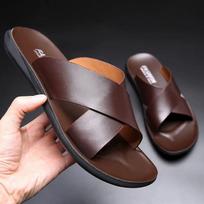 Vyriški sandalai šlepetės Natūralios odos prabangios prekės ženklo mados Nauji vyriški plokščiapadžiai avalynė Laisvalaikio neslystantys paplūdimio sandalai Zapatos Hombre 44 gray