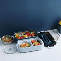 New Bento Lunch Box For Student Office Worker Double Layer Microwave Warming Lunch Food Storage Container A set mėlyna