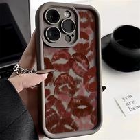 Seksuali mergina su raudonais lūpų dažais matinio paviršiaus dėklas iPhone 16 11 12 13 14 Pro Max 15 Pro Max X XR XS Max 7 8 Plus SE 2020 telefonams, minkštas smūgiams atsparus silikoninis TPU galinis dangtelis iPhone 15 gelsvai ruda