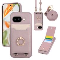 Odinis telefono dėklas su kortelių laikikliu ir dirželiu Google Pixel 9a/10 Pro, ličių raštas, japoniškas ir korėjietiškas stilius Google 10a šviesiai violetinė spalva
