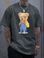 Medvilniniai trumpomis rankovėmis marškinėliai su animacinio lokio grafika, vasariniai, unisex, laisvalaikio, laisvo kirpimo, drabužiai vyrams ir moterims 4XL gray