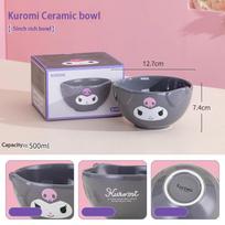 Sanrio 5 colių keraminė ryžių sriubos dubenėlis Melody, Cinnamoroll ir Kuromi indams Animacinis netaisyklingas Anime reljefinis dubenėlis vaikams gray