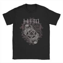 Ville Valo HIM Dual Skull On Brown T-Shirts Men Awesome 100% Cotton Tee Shirt Crew Neck Short Sleeve T Shirt Gift Clothing M gray