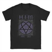 Ville Valo HIM Dual Skull On Brown T-Shirts Men Awesome 100% Cotton Tee Shirt Crew Neck Short Sleeve T Shirt Gift Clothing M gray