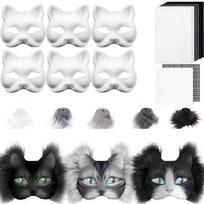 Katės Lapės Kaukė su Kailiais Akių Tinklelis Veltinio Lapas Therianų Kostiumų Kaukė Dažymui Helovino Maskarado Cosplay Šaliai white