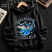 2026 Tralalero Tralala Divertido Shark Meme Kids Clothes Hoodie Toddler Boys Girls sporty hoodie Children Outfits 130 black