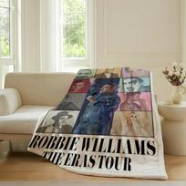 Britų dainininko Robbie Williamso pledas sofai, biurui, lovai, kelionėms lėktuvu, miegui, skaitymui, poilsiui, stovyklavimui. Minkštas ir šiltas 75x90cm white