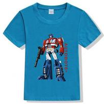 Transformers Optimus Prime animacinis spaudinys vaikų grynos medvilnės marškinėliai 2026 m. vasaros naujas stilius tėvų ir vaikų viršutinis marškinėlis 110 blue