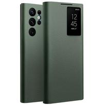 QIALINO natūralios odos išmanusis dėklas Samsung Galaxy S24 Ultra lengvam telefono dėklui su Smart View funkcija S24 Ultra For Galaxy S24 Ultra žalia