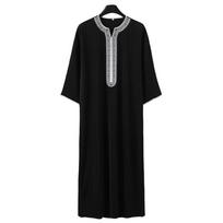 Vidurio Rytų Arabiškas Chalatas Vyrams Vidutinio Ilgio Rankovėmis Siuvinėtas Raudonas Musulmoniškas Islamo Maldos Drabužis Tradicinis Dishdasha Thobe Jubba Kandura L juoda