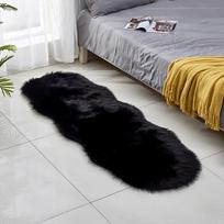 Plaušinis kilimėlis svetainei, miegamajam, sofai ar arkiniam langui - Imituota vilna, lengvas prabanga 60*90cm Round Ends juoda