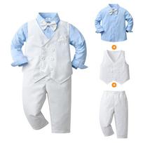 Britiško džentelmeno krikšto apranga: Berniukų ilgomis rankovėmis trijų dalių komplektas pavasariui ir rudeniui Age 2-3 (0.25kg) Size 110 dangaus mėlyna spalva