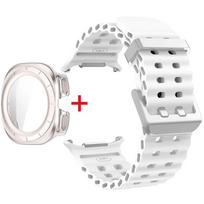 Grūdinto stiklo apsauga + Dirželis Samsung Galaxy Watch Ultra 47mm Silikoninis dirželis Galaxy Watch Ultra 47mm Apsauginis dėklas Galaxy Ultra 47mm white
