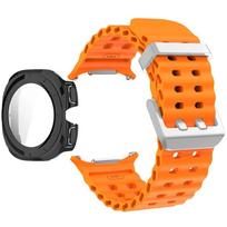 Grūdinto stiklo apsauga + Dirželis Samsung Galaxy Watch Ultra 47mm Silikoninis dirželis Galaxy Watch Ultra 47mm Apsauginis dėklas Galaxy Ultra 47mm orange