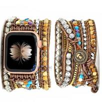 Bohemijos dirželis Apple Watch Ultra Juosta 49mm 44mm 45mm 41mm 42mm 38 Rankų darbo natūralių karoliukų apyrankė Iwatch Series 8 7 6 Se 5 3 42-44-45-49MM-L black
