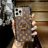Madingas deimantinis žiedo laikiklis Odinis gėlių dėklas iPhone 16 15 14 Plus 13 12 11 Pro Max 7 8 XR XS Vintažinis gėlių stovas Dangtelis For iPhone 11Pro ruda